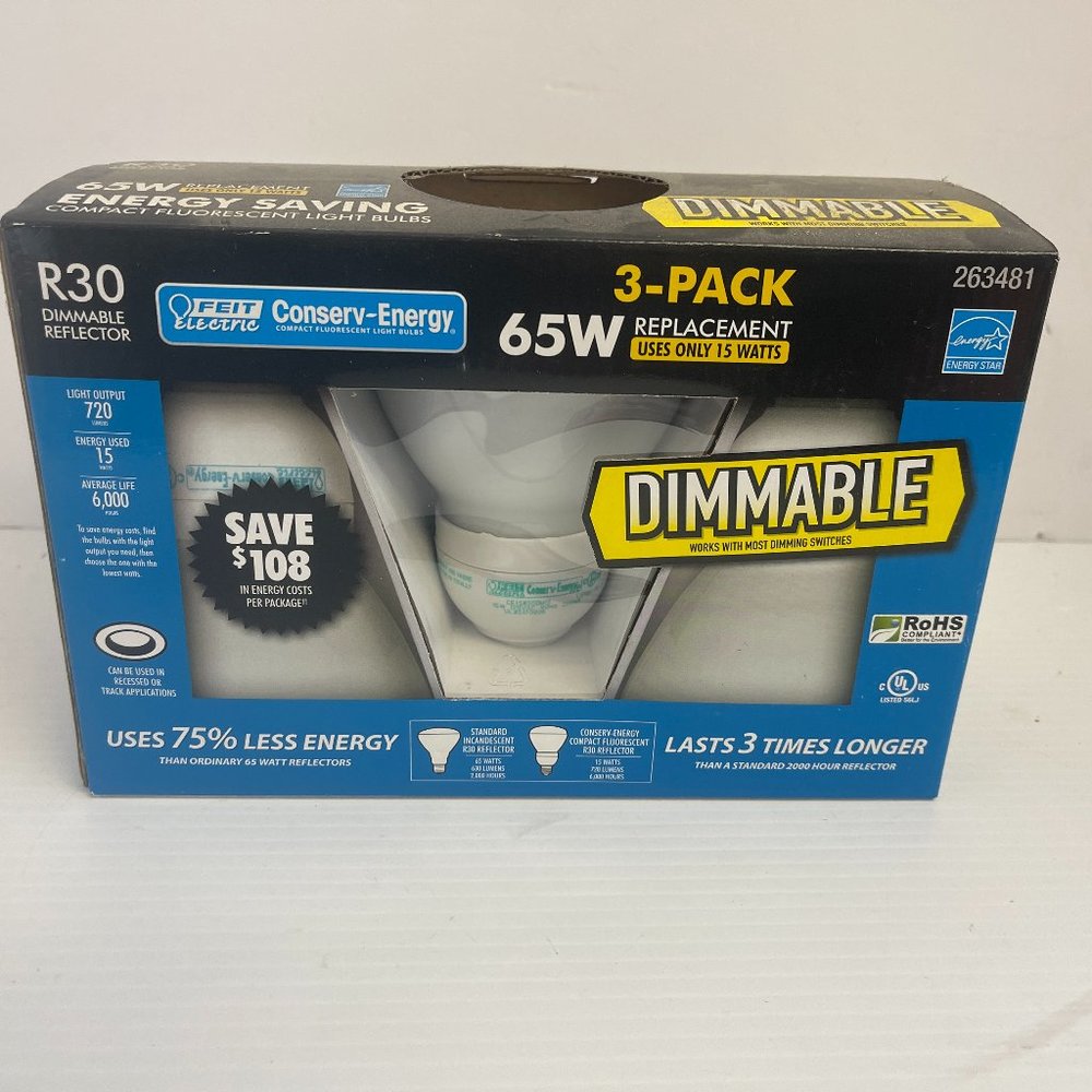 3pk Feit R30 Light Bulbs- Dimmable Frost Reflector Recessed Flood R30 65W... 896